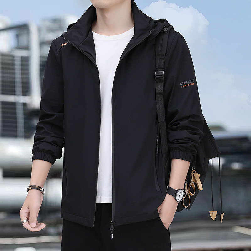 Chaqueta informal de primavera y otoño para hombre, cortavientos deportivo juvenil, abrigo holgado con capucha estilo coreano, top fino con cuello alto, moderno.