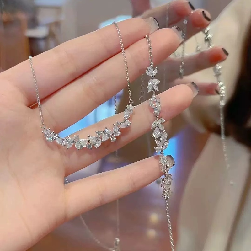 纯银999新款微镶锆石紫藤花项链手链女吊坠小众设计高级感轻奢锁|undefined
