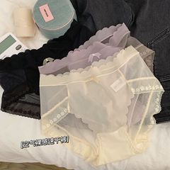 作柚純欲超薄空氣裸感網紗內褲女桑蠶絲襠中腰速干無痕包臀三角褲