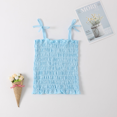 Girls' Summer Strap Top with Heart Print Butterflies and Pleats, Versatile Strapless Backless Tank Top, Dropshipping One Piece