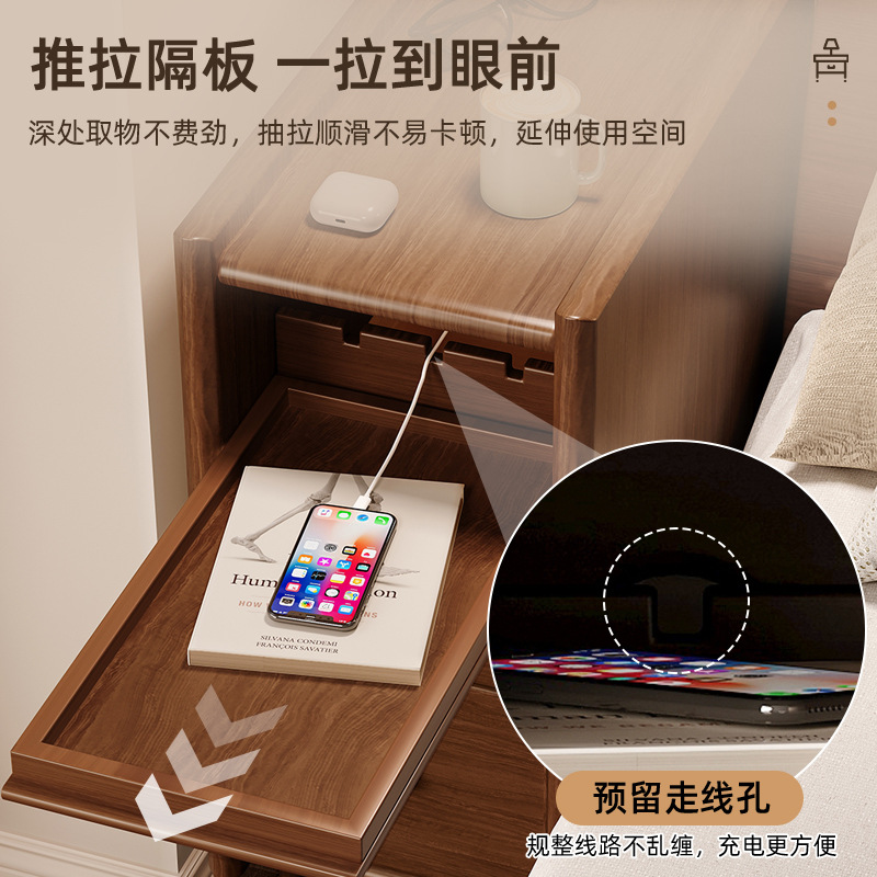 Mesita de noche de madera maciza pequeña sala de estar ultra estrecha dormitorio estante lateral de la cama mesa lateral pequeña de la cabecera 20cm contra la pared gabinete de almacenamiento