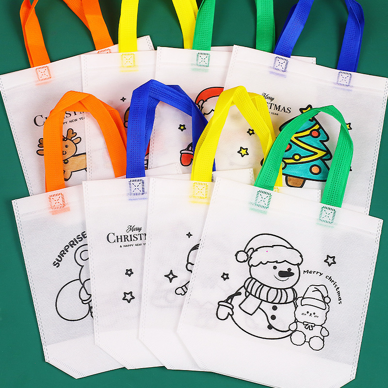 Children's handmade DIY painting coloring non-woven bag Christmas gift bag cartoon Christmas graffiti handbag