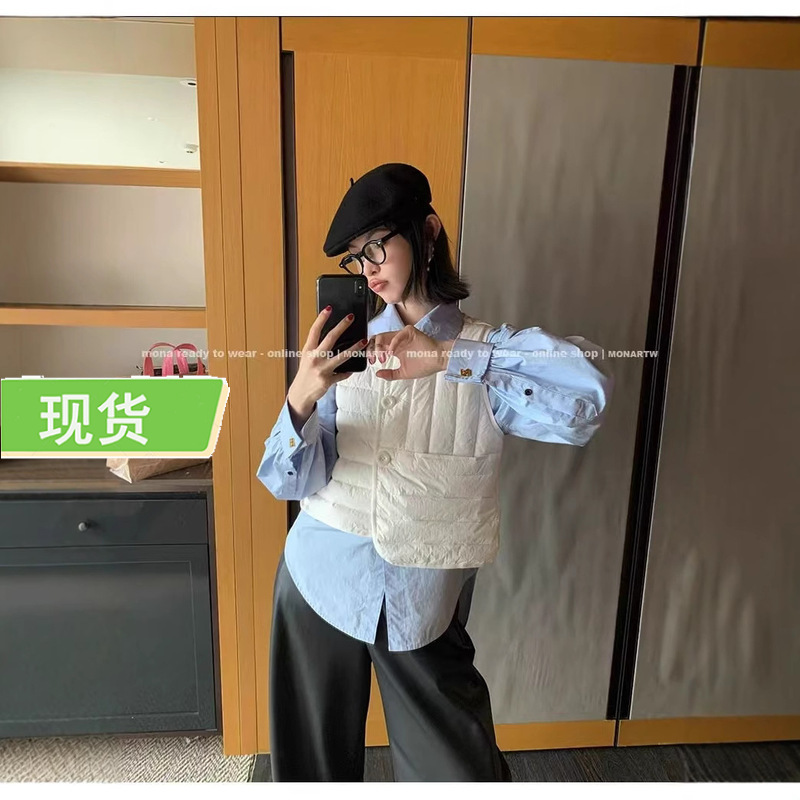 MONA 90 덕 다운 패션 여성용 쇼트 다운 조끼 기본 조끼 착용 2023 가을과 겨울