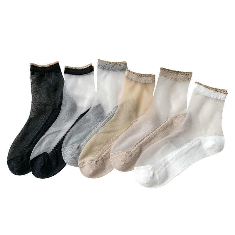 Calcetines de verano para mujer, calcetines delgados, medias de vidrio transpirables, medias de tarjeta de viento de niña dulce transparente, calcetines Zhuji