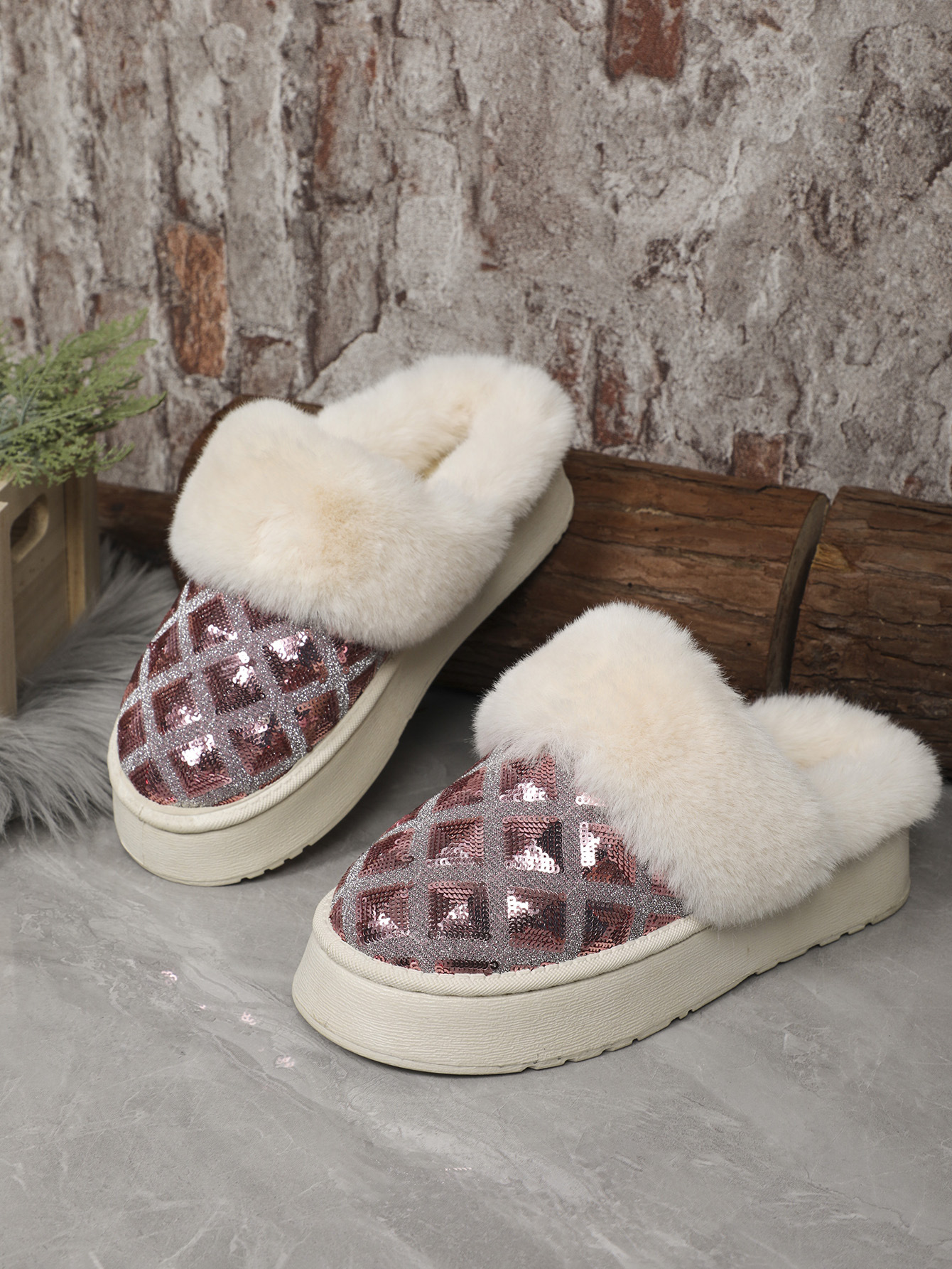 New thick soled slip-on snow boots warm half-drag low-top snow boots_voghion.com