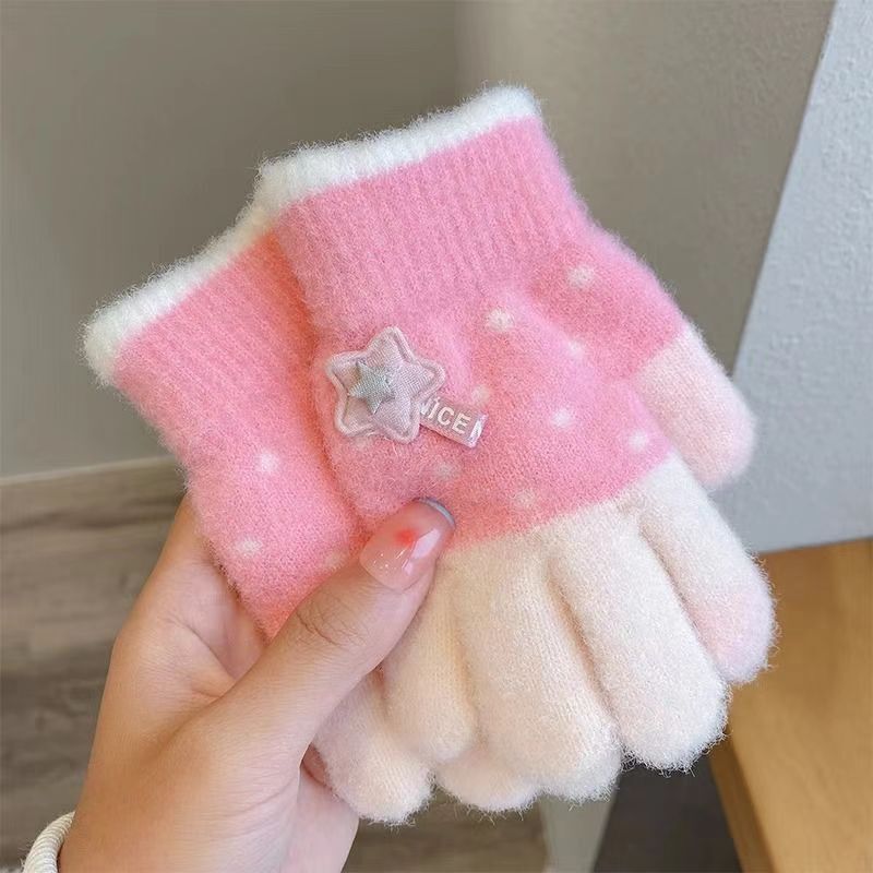 宝宝手套秋冬季保暖儿童针织小孩女童男童加绒毛线五指套加厚可爱|undefined