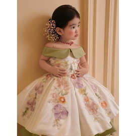 儿童生日礼服刘亦菲同款女孩主持人花童女童钢琴演奏绝美公主裙