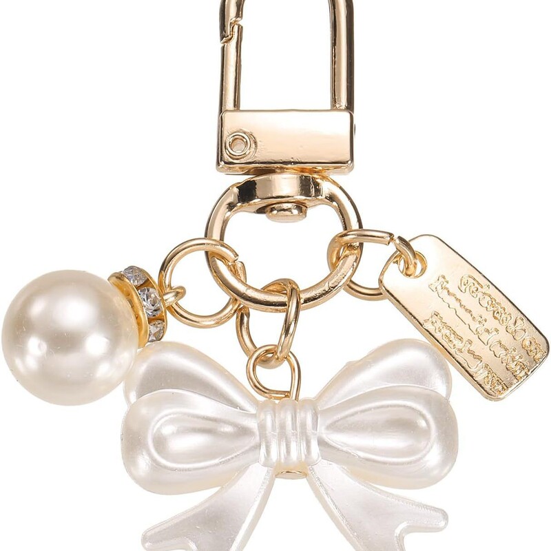 Women's Heart Keychain Jewelry, Metal Cute Bow Pearl Wallet Bag Charm Keychain
