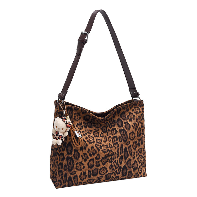 Bolso de hombro retro para mujer, moda otoño 2024, estampado leopardo, gran capacidad para trabajo o diario