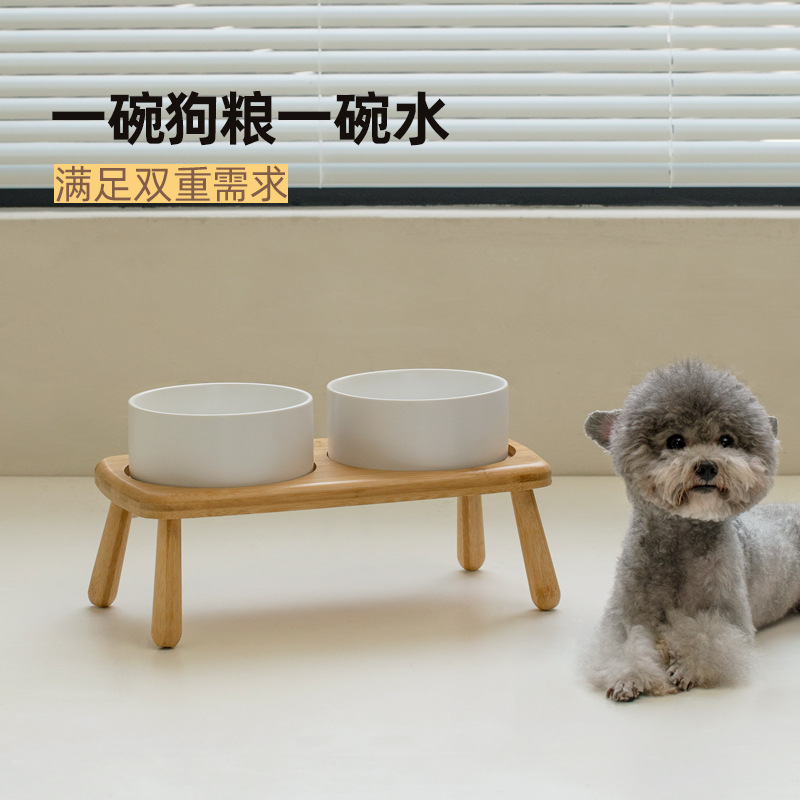 Perro de cerámica Cuenco perro mascota Cuenco de arroz pie alto antidetonante pequeño y mediano grande cuenco de comida para perros soporte cervical cuenco de agua doble cuenco para perros