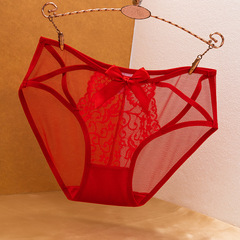 Large Red Lingerie Lace Mesh Wedding Innerwear Seamless Triangle Cotton Crotch Factory Direct Sale