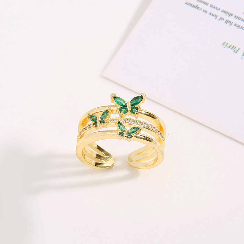 Fashion Butterfly Copper Plating Inlay Zircon Open Ring 1 Piece
