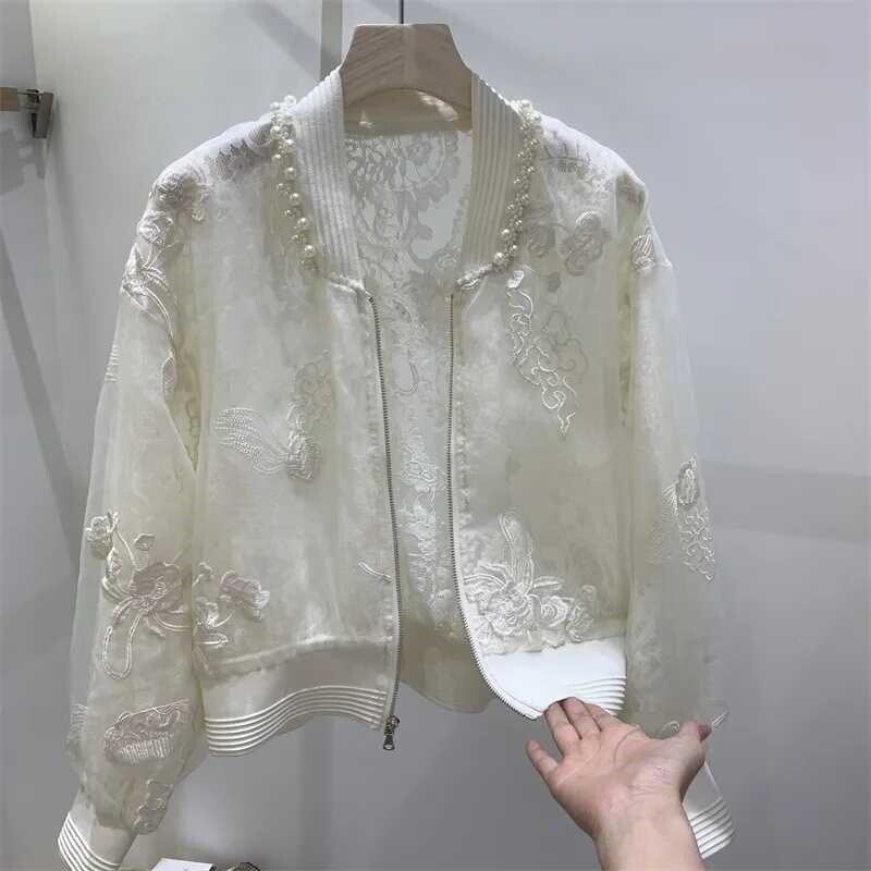 Summer New Chinese Style National Style Beaded Embroidery Sun Protection Jacket Round Neck Design Baseball Uniform Top