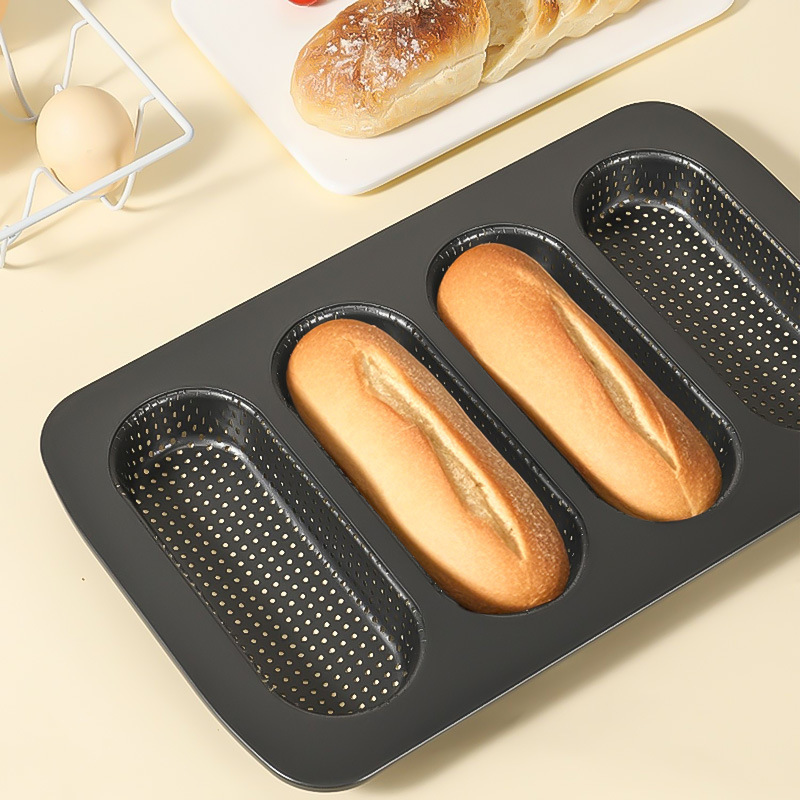 法棒パン金型4連穴付き長条フレンチトーストミニホットドッグケーキ焼き皿家庭用ベーキングツール|undefined