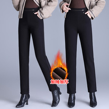2025秋冬季加绒加厚直筒裤女高腰保暖外穿棉裤中年妈妈时尚休闲裤