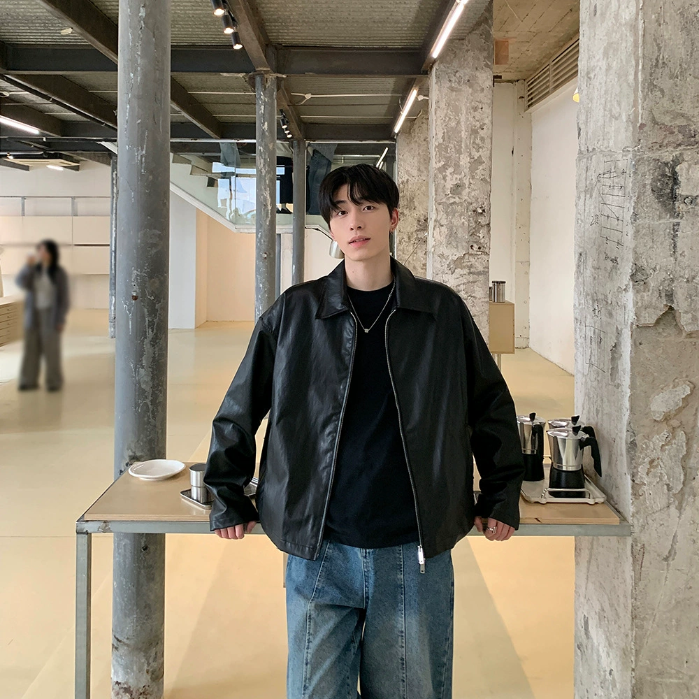 Премиум Чувство PUКожа Минималистская куртка для мужчин Весна и Осень 2024 Новый короткий с лацканом ретро свободный кожаный топ