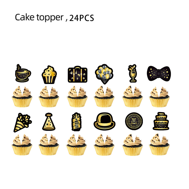黒金退職テーマパーティー用品歳誕生日会場配置雰囲気装飾旗風船ケーキプラグイン|undefined