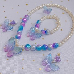 子供用ネックレスセットかわいい蝶結び真珠ネックレスブレスレットイヤリング指輪女の子アクセサリー学生プレゼント