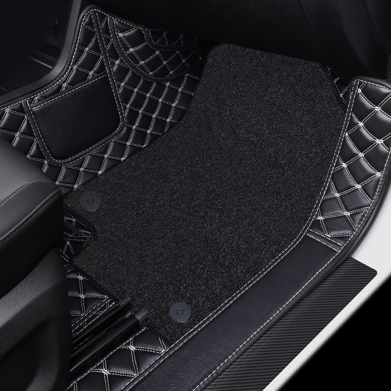 Universal Foot Pad, Shiyong leather, full coverage - passenger-double-layer-black-gold-thread-black-silk-ring