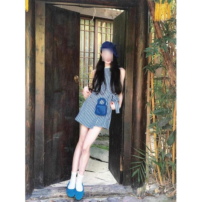 French Blue Plaid dress Children's New Summer All-match Sleeveless Vest Small Elegant Waisted Skirt French Blue Plaid dress Children's New Summer All-match Sleeveless Vest Small Elegant Waisted Skirt