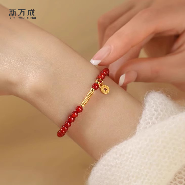 New Chinese Style S925 Sterling Silver Small Copper Coin Good Luck Cinnabar Bracelet for Women, Chinese Trend Fortune Bead, Chinese Culture Light Luxury Bracelet Wholesale