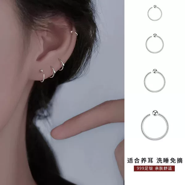 Plain Hoop Earrings for Women 999 Sterling Silver High-End Hoop Earrings Ear Piercing Ear Bone Nails Summer Earrings