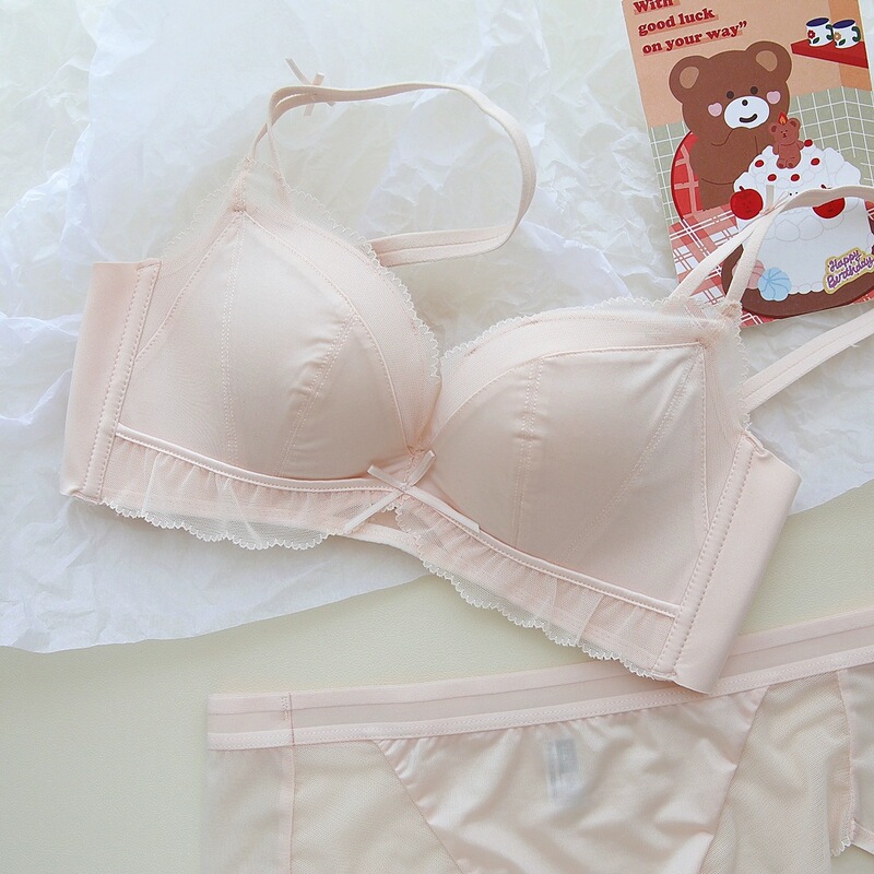 Paris Appointment ~ Exquisite Lace Satin Girl Intimates Small Breast Push-Up Bra Set Without Rims and Traceless Bra Set