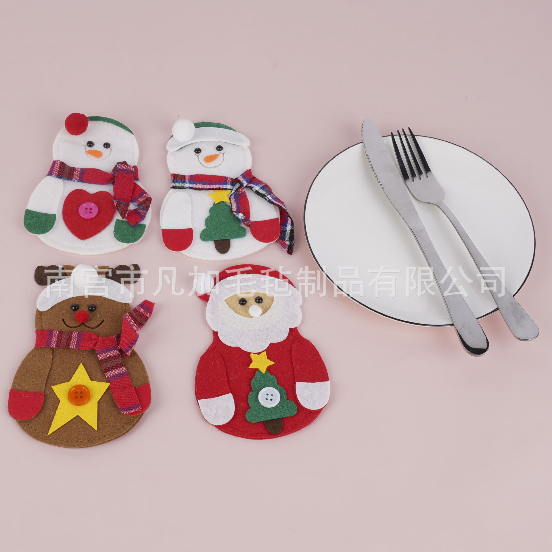 跨境圣诞毛毡刀叉套圣诞老人麋鹿雪人毛毡圣诞餐具袋圣诞节用品