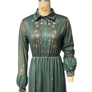 2025 European and American Women's Clothing Amazon Independent Station Long Sleeve Printed Long dress Shirt Collar Dress
