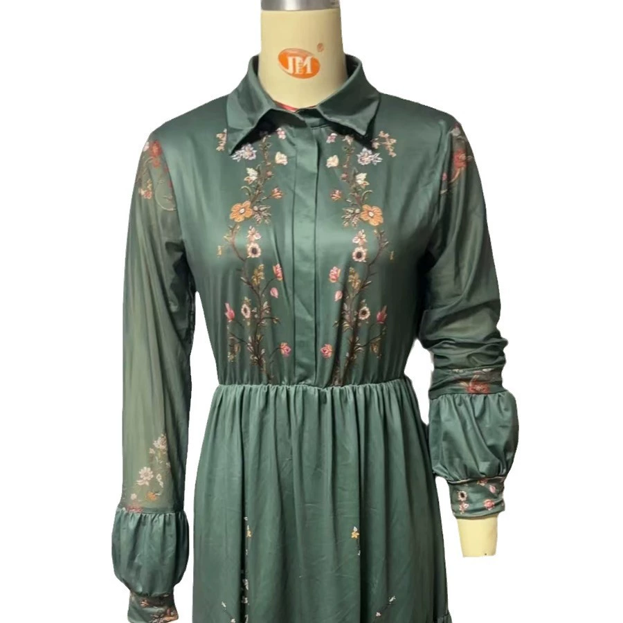 Европейская и американская одежда 2025 года Amazon, независимая станция, длинное платье с длинными рукавами и принтом, длинное платье с воротником рубашки