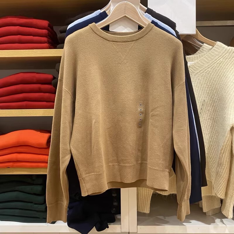 Japanese Style Men's and Women's Loose Casual Round Neck Long-Sleeved Knitwear Solid Color Pullover Sweater Warm Basic Style 481673