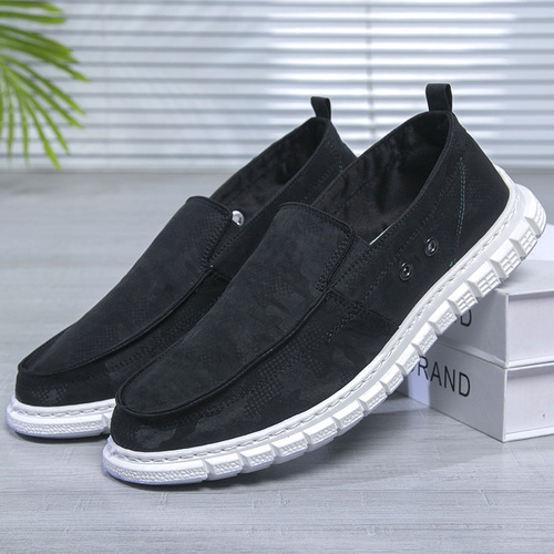 Summer canvas men's shoes, breathable thin ice silk old Beijing cloth shoes, men's slip-on casual shoes
