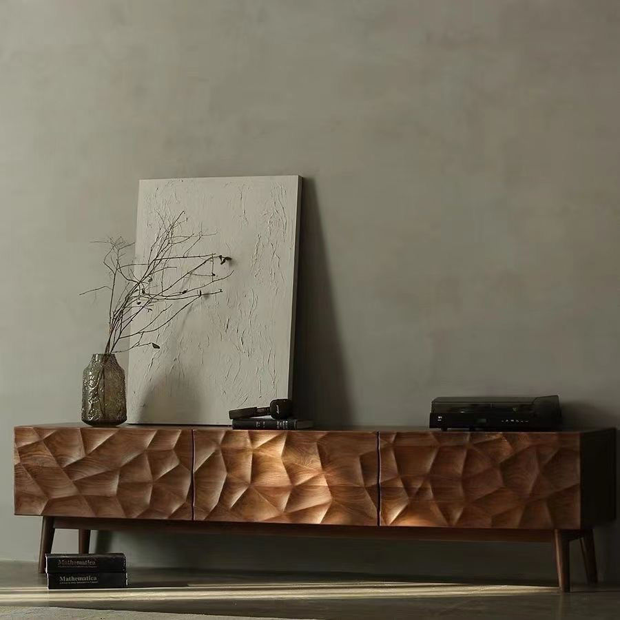 Wabi-Sabi Style Special-Shaped Floor Cabinet Tv Cabinet Small Apartment Living Room All Solid Wood Simple Light Luxury Creative Floor-Standing Tv Cabinet