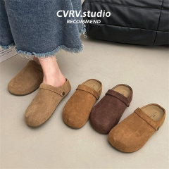 牛皮版~复古两穿勃肯鞋包头半拖鞋女外穿秋季新款厚底内增高拖鞋