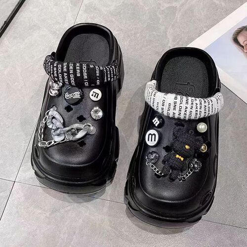 Women's Summer Outer Wearing Slip-Resistant, Versatile, Heeled, Loafers with Thick Platform and Rounded Toe Sandals