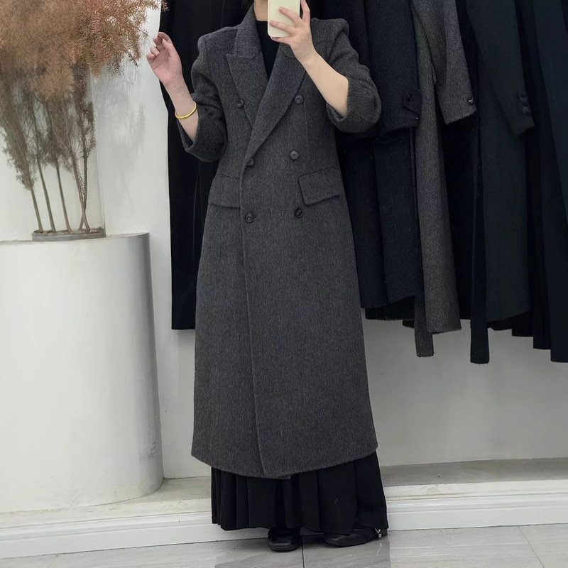 [Small waist] 2023 waist-tight hourglass double-sided wool coat extended woolen coat double-breasted temperament