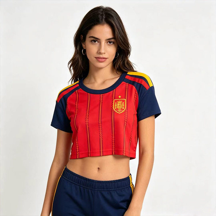 Copa del Mundo España Argentina México versión de fans camiseta de mangas cortas con ombligo brasileño camiseta de mujer image 11