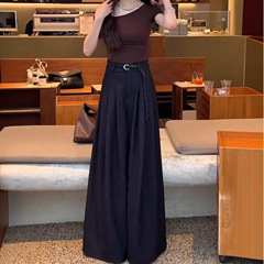 G0908-173黑灰慵懒风西装裤女新款高腰宽松显瘦百搭垂感阔腿裤子