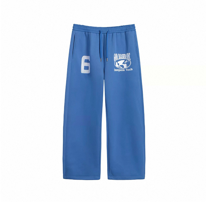 2026 European and American style men's blue letter wide-leg trousers, thickened for spring and autumn, relaxed fit, versatile casual sweatpants