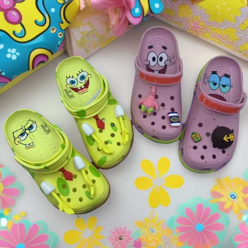 New Spongebob Squarepants and Patrick Star Cartoon Collaboration Clog Shoes for Boys and Girls, Breathable and Comfortable Parent-Child Sandals