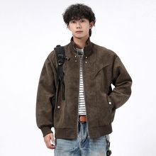 秋冬新款港风复古皮夹克男宽松大码胖子情侣外套