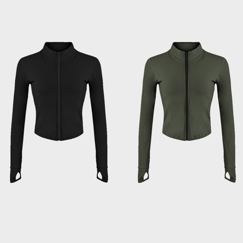 Sports Solid Color Nylon High Neck Active Tops Coat display picture 8