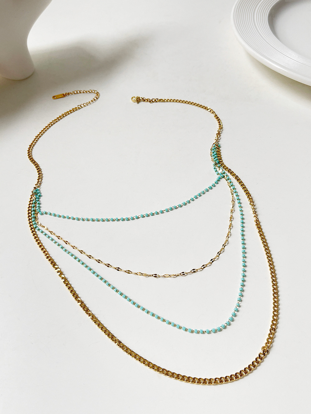 Vacation Multicolor Stainless Steel Arylic Beaded Plating Layered Necklaces 1 Piece