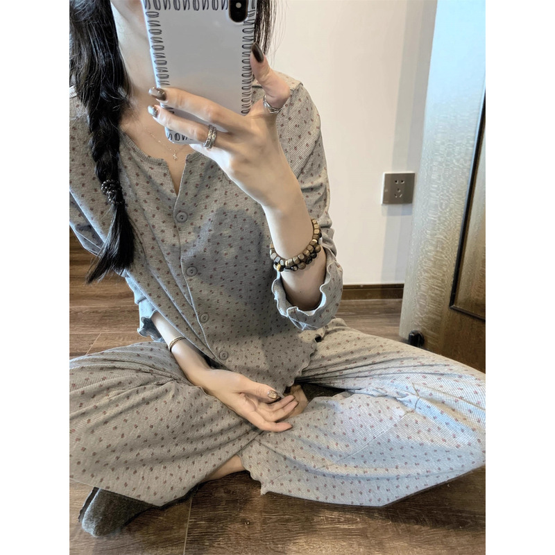 高级感碎花睡衣女春秋季长袖套装休闲简约网红风家居服大码可外穿|undefined