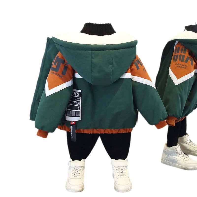 Abrigo para niños ropa de otoño e invierno forrada de lana 2023 nueva llegada estilo occidental de los niños abrigo engrosado ropa de algodón acolchado ropa de parka para niños moda