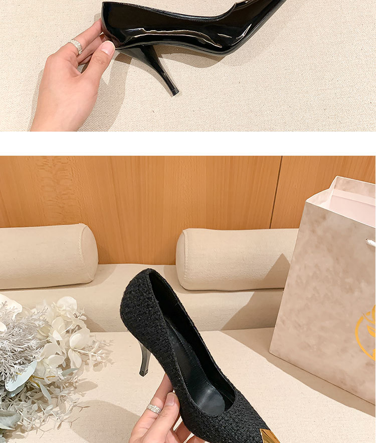 Black Stiletto Heel Pumps Pointed Toe Genuine Leather Shoes_voghion.com
