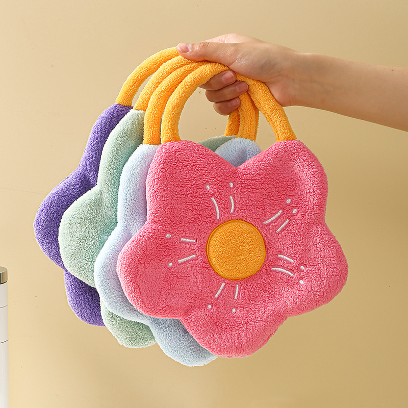 Z hand towel, coral velvet embroidered flower shaped towel, children's absorbent handkerchief, home kitchen rag wholesale