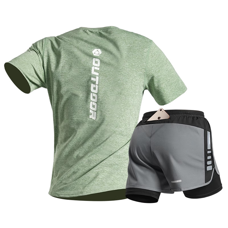 Traje de carrera para hombres fitness entrenamiento de manga corta maratón verano de seda de hielo de secado rápido atletismo ropa deportiva equipo deportivo