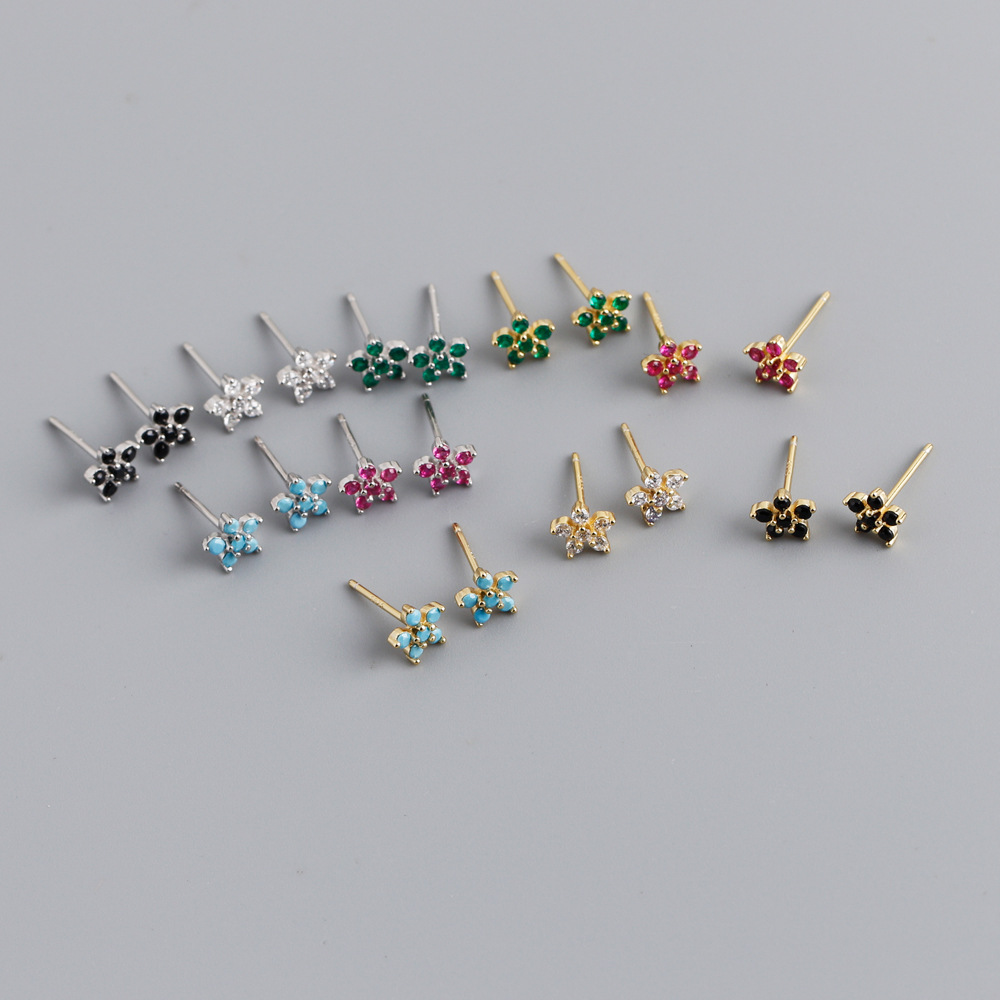 Fashion Flower Silver Inlay Zircon Ear Studs 1 Pair