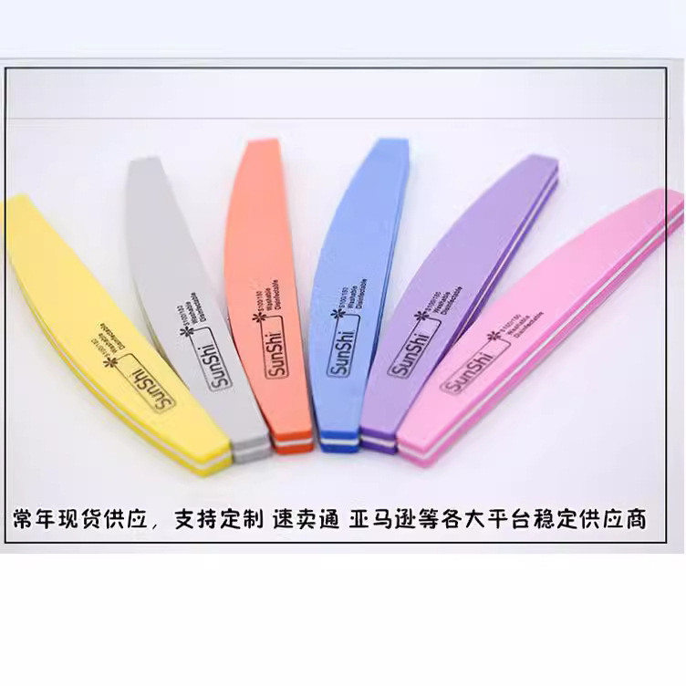 Esponja de uñas frotar tira de doble cara manicura molienda tira media luna en forma de arena lavado tira EVA alta elástica algodón esponja archivo